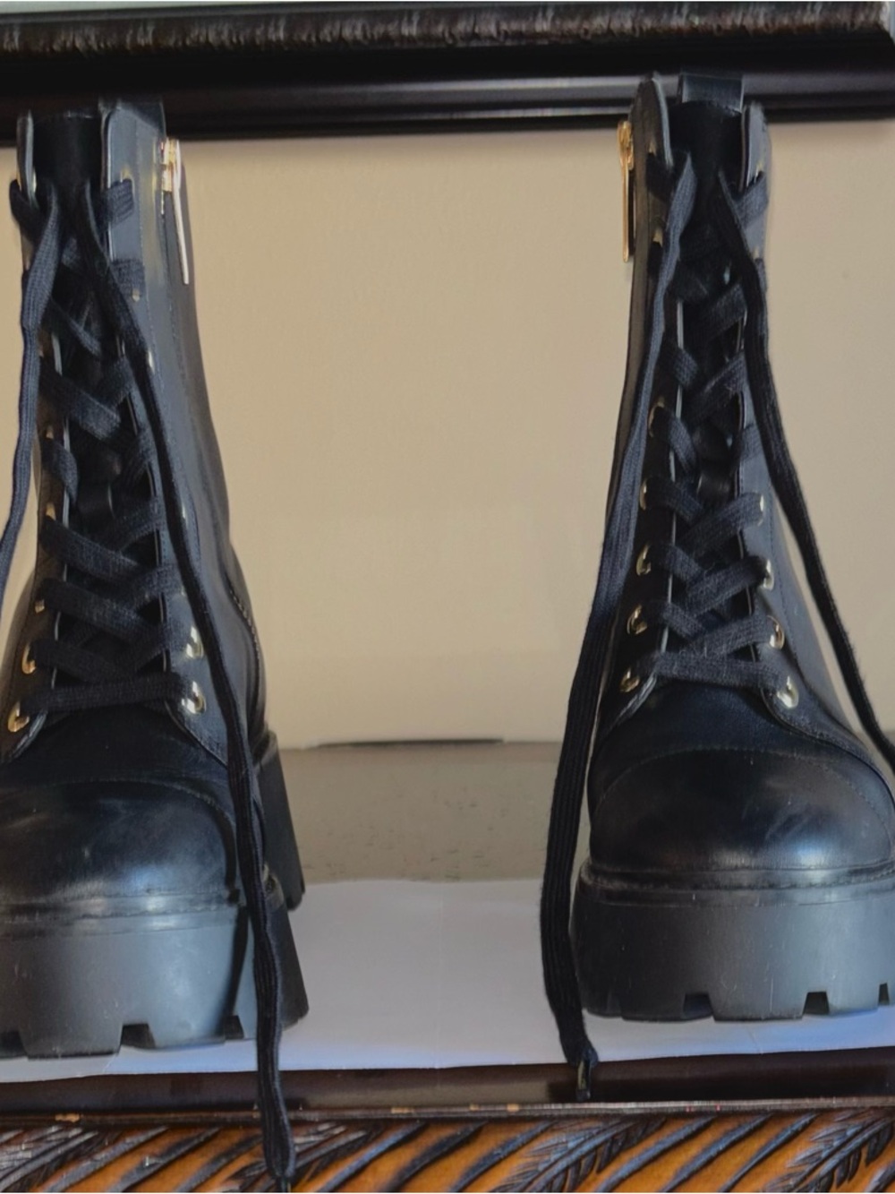 Michael Kors Black Lace-Up Combat Boots with Gold Hardware - Picture 5 of 7